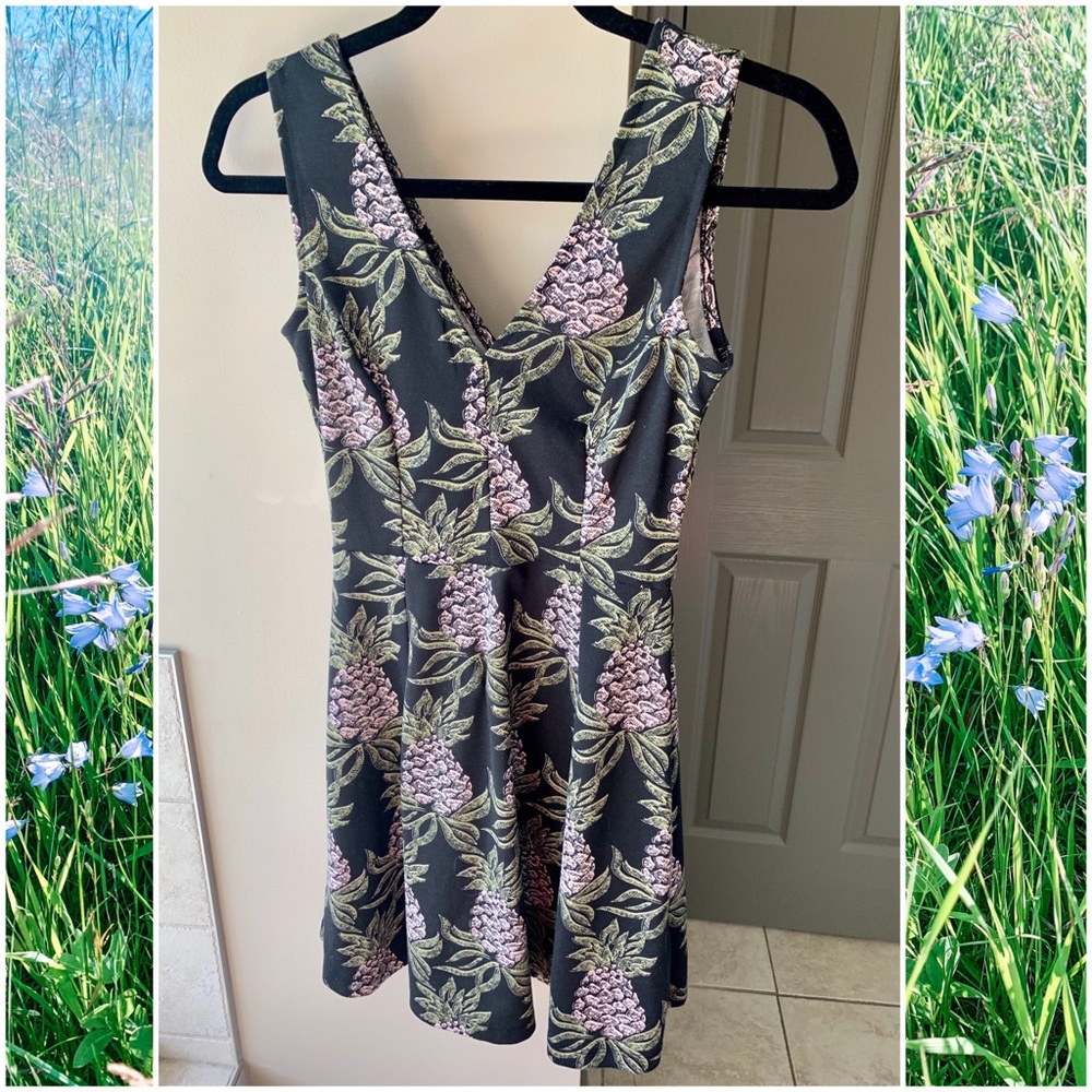 H&M Black Mini Dress with Pink Pineapple Print